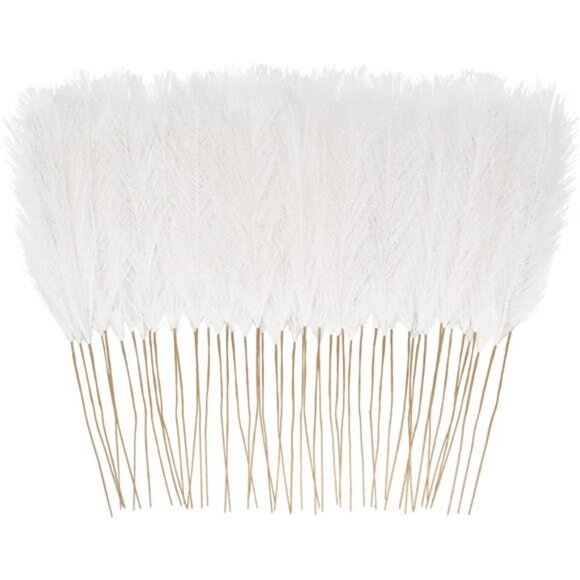 50pcs White Faux Pampas Grass Decor, 21.6" Short Artificial Pompous Grass - Picture 1 of 7